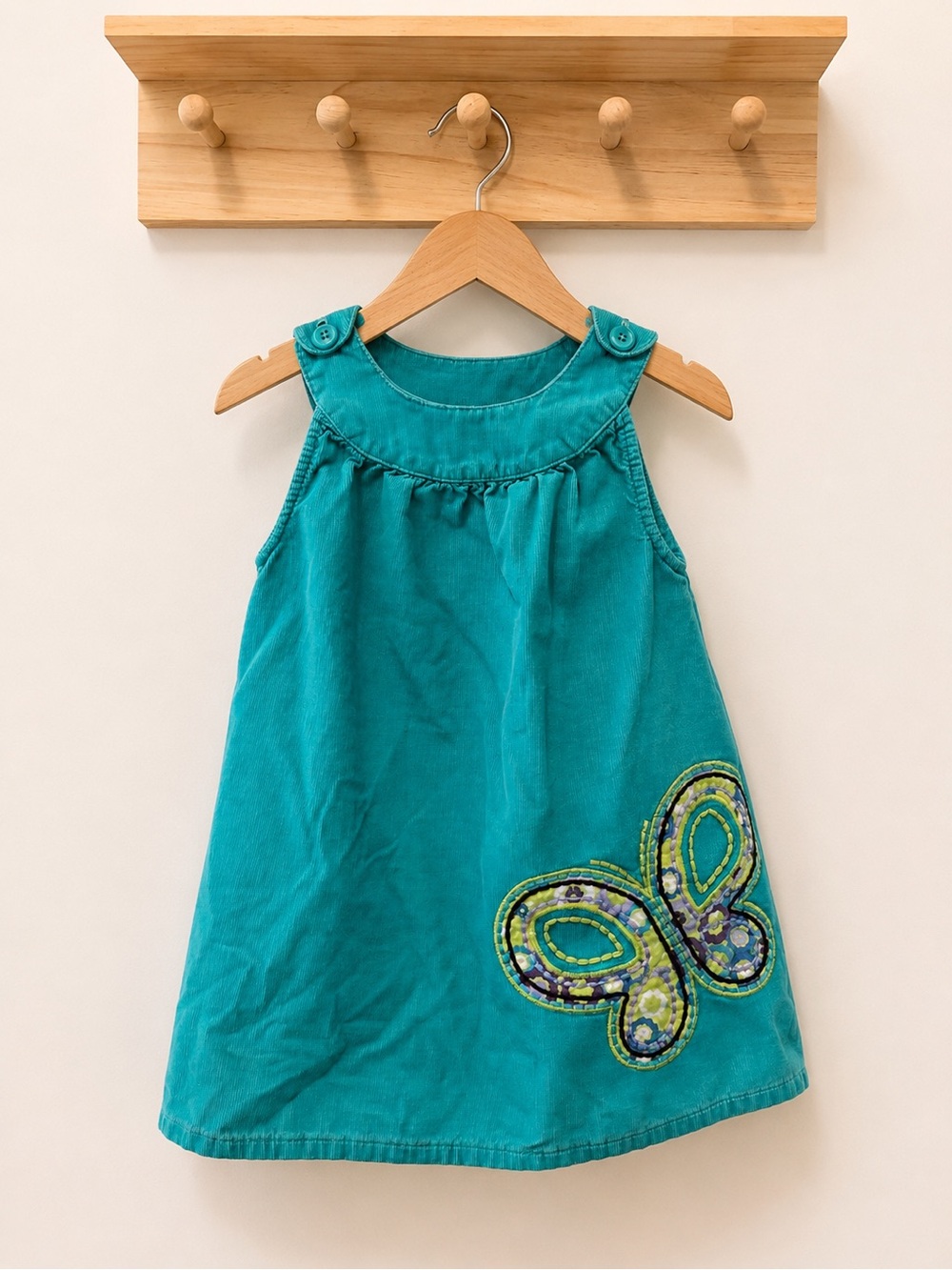 OshKosh B'gosh Teal Corduroy Dress with Butterfly Appliqué